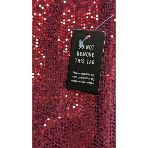Express Med Burgundy Red Sequin Slip Dress Spaghetti Strap Holiday Party Dress - Picture 6 of 6